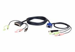 ATEN 2L-7DX2U adaptador de cable de vídeo 1,8 m VGA [D-Sub] + 3.5mm + USB Type-A DVI-I + 3.5mm + USB Type-B Negro, Verde, Rosa  - Versión UK