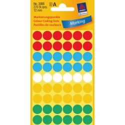 Avery 3088 etiqueta autoadhesiva Círculo Azul, Verde, Rojo, Blanco, Amarillo 270 pieza[s] 