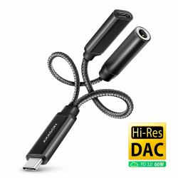 Axagon ADA-HCPD cable de audio 0,1 m USB-C, 3.5 mm USB-C Negro 