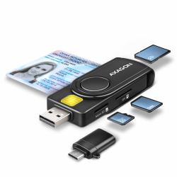 Axagon CRE-SMP2A USB Smart card & SD/microSD/SIM PocketReader lector de tarjeta inteligente Interior USB Type-A/USB Type-C Negro 