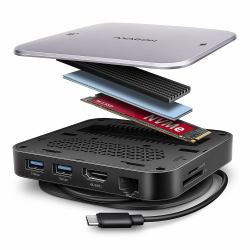 Axagon HMC-UFO USB-C Hub M.2 SATA/NVMe 1 Gbit/s Ethernet 384 kHz Audio Alámbrico USB 3.2 Gen 2 [3.1 Gen 2] Type-C Negro 