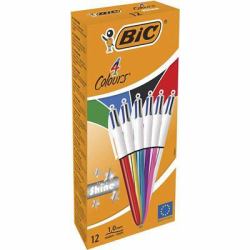BIC 4 Colours Shine Negro, Azul, Verde, Rojo Bolígrafo de punta retráctil con pulsador Medio 12 pieza[s] 