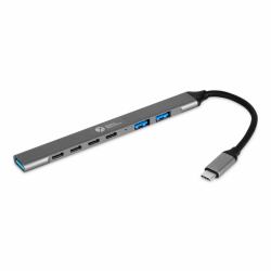 BakkerElkhuizen USB-C Hub 7-in-1 [3A+4C] USB Tipo C 5000 Mbit/s Negro, Gris 