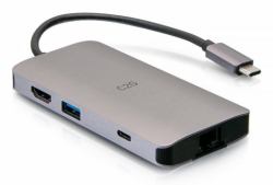 C2G Mini base USB-C® 8 en 1 con alimentación HDMI, 2 USB-A, Ethernet, lector de tarjeta SD y USB-C de hasta 100 W - 4K 30 Hz 