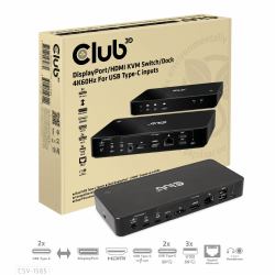 CLUB3D Nombre del producto: Conmutador/base de conexión KVM DisplayPort™/HDMI™ 4K60Hz para entradas USB Tipo-C 