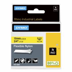 DYMO Rhino Etiquetas industriales flexibles de nailon | 19 mm x 3,5 m | Impresión en negro sobre amarillo | Autoadhesivas | Para rotuladoras Rhino y LabelManager 