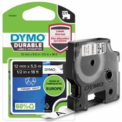 DYMO Authentic D1 Etiquetas duraderas | Impresión en negro sobre cinta blanca | 12 mm x 5,5 m | Cinta de etiquetas de alto rendimiento para rotuladoras LabelManager 