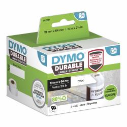 DYMO LW auténticas etiquetas durables | 19mm × 64mm | 2 rollos de 450 etiquetas "White Poly" [900 unidades] | Etiquetas que duran sobre superficies exigentes para etiquetadoras LabelWriter 