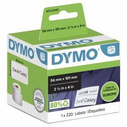 DYMO LW etiquetas auténticas de envío/tarjetas de identificación grandes | 54 mm × 101 mm | un rollo de 220 etiquetas con reverso fácil de retirar | autoadhesivas | para etiquetadoras LabelWriter 
