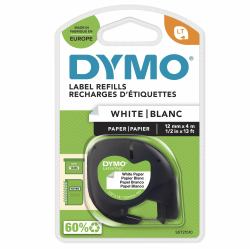 DYMO LT etiquetas auténticas de papel | auténticas | Negro sobre blanco | 12 mm x 4m | para las etiquetadoras LetraTag | autoadhesivo | Fabricado en Europa 