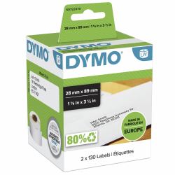 DYMO LW etiquetas auténticas de dirección del remitente | 28 mm × 89 mm | 2 rollos de 130 etiquetas con reverso fácil de retirar [260 unidades] | autoadhesivas | para etiquetadoras LabelWriter 