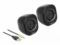 DeLOCK Minialtavoz estéreo para PC con conector estéreo de 3,5 mm macho y alimentado por USB 