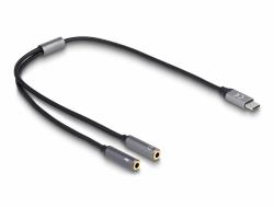 DeLOCK Adaptador de auriculares USB Type-C macho DAC de 24 bits/96 kHz de alta resolución a 2 x 3,5 mm 3 pines jack estéreo hembra 