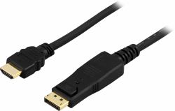 Deltaco DP-3010 adaptador de cable de vídeo 1 m DisplayPort HDMI Negro 