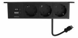 Deltaco Under-desk Outlet angled, 3 outlets, 1
