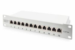 Digitus Panel de conexión CAT 6A, apantallado, 12 puertos 1UA, 10", gris 