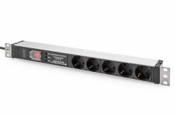 Digitus Regleta de enchufes con perfil de aluminio y conmutador, protección contra sobrecarga, filtro de red integrado, 5 enchufes con contacto de pue 