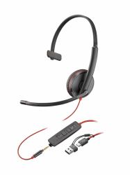 HP Blackwire 3215 Monaural USB-C - Headset +3.5mm Plug +USB-C/A - Adapter [Bulk]