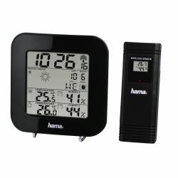 Hama | Estación meteorológica, Radio reloj DCF, Previsión meteorológica y fases de la luna, Temperatura interior y exterior, Color Negro 