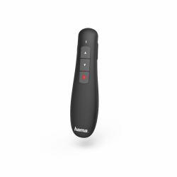 Hama | Puntero inalámbrico "X Pointer", puntero láser de color rojo, con control de volumen, alcance de 12 metros, receptor USB, color negro. 