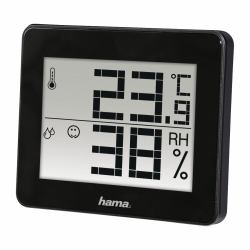 Hama | Termómetro e Higrómetro Digital [Control de humedad y temperatura de interiores, Almacenamiento de datos], Color Negro 