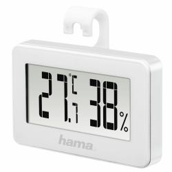 Hama | Termómetro/Higrómetro Mini, Con accesorio de imán y gancho para fijarlo, Almacenamiento de datos, Color Blanco. 