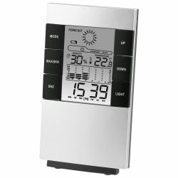 Hama | Estación meteorológica con función de reloj [Previsión de la Temperatura y de la Humedad, Función de Alarma y de calendario], Color Plata 