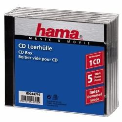 Hama CD Jewel Case Standard, Pack 5 Estuche con forma de concha 1 discos Negro, Transparente 