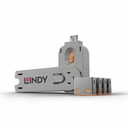 Lindy 40453 bloqueador de puerto Bloqueador de puerto + clave USB tipo A Naranja Acrilonitrilo butadieno estireno [ABS] 5 pieza[s] 