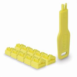 Lindy 47900 bloqueador de puerto Bloqueador de puerto + clave RJ-45 Amarillo Acrilonitrilo butadieno estireno [ABS] 10 pieza[s] 