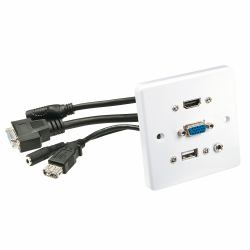 Lindy 60220 toma de corriente HDMI + VGA + USB A + 3.5mm Blanco 