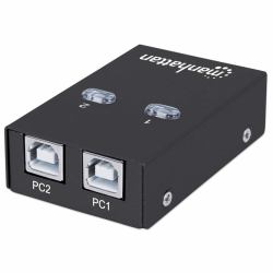 Manhattan Conmutador USB-A de uso compartido automático, 2x puertos USB-B, 480 Mbps [USB 2.0], control dual [autosensing o manual], Alimentado por USB [no requiere alimentación externa], incluye cable USB-A a USB-B de 1,5 m 