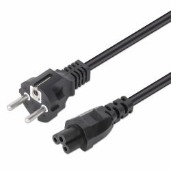 Manhattan Cable de alimentación, enchufe Schuko europeo [CEE 7/4] a conector C5 hembra [trébol], 1 m, 2.5 A, negro, garantía de por vida 