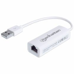 Manhattan Adaptador de red Fast Ethernet USB-A, 10/100 Mbps, 480 Mbps [USB 2.0], RJ45, blanco, 3 años de garantía 