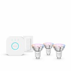 Philips by Signify Philips Hue White and Color ambiance Starter kit Essential: 3 bombillas inteligentes GU10 [345 lm] + regulador de intensidad 