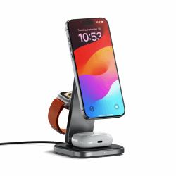 Satechi ST-Q31FM-EA cargador de dispositivo móvil Auriculares, Smartphone, Reloj inteligente Gris, Negro USB Cargador inalámbrico Interior 