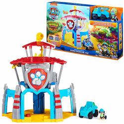 PAW Patrol , escenario del Dino Rescue HQ con sonidos y figura y vehículo exclusivos de Rex 