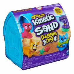 Spin Master Kinetic Sand , conjunto Doggie Dig con herramienta de perrito multiusos sorpresa, 170 g de arena de playa y almacenaje para la arena [los estilos pueden variar], juguetes sensoriales para niños 