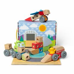Spin Master Melissa & Doug - Set de Juego de Vehículos: Bloques Construcción Niños de Coche, Barco, Avión de Madera, 54 Piezas - 6074902 - Juguetes Niños 2 años + - Regalo Niño 2 años + - Montessori 