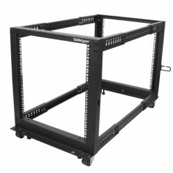 StarTech.com Rack 12U Móvil de Marco Abierto de 4 Columnas para Servidores - Rack de Cuatro Columnas de 19 Pulgadas para Equipo de Red e Informático - Ruedas o Patas Niveladoras 