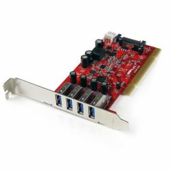 StarTech.com Tarjeta Adaptador PCI USB 3.0 [5Gbps] SuperSpeed 4 Puertos Con Alimentación SATA LP4 - Hub Concentrador Interno - Ladrón USB Interno - 2x USB A Hembra 