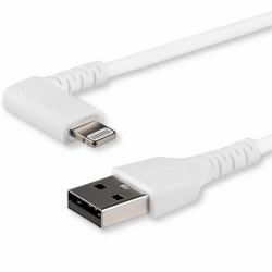 StarTech.com Cable Resistente USB-A a Lightning de 2 m - Blanco -Acodado en un Ángulo de 90° a la Derecha - Cable de Carga y Sincronización USB Tipo A a Lightning de Fibra de Aramida Resistente - MFi - iPhone 