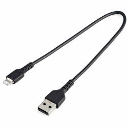 StarTech.com Cable Resistente USB-A a Lightning de 30 cm Negro - Cable de Sincronización y Carga USB Tipo A a Lightning con Fibra de Aramida Resistente - Certificado MFi de Apple - para iPad/iPhone 12 