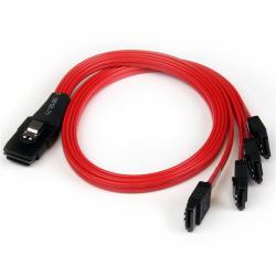 StarTech.com Cable 50cm Mini SAS Serial Attached SCSI SFF 8087 a 4x SATA Reversible - mSAS iSAS Interno - Rojo 