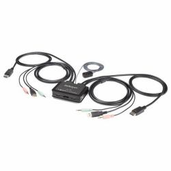 StarTech.com Switch Conmutador KVM de 2 Puertos DisplayPort 4K60Hz con Cables Incorporados 