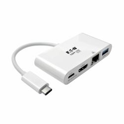 Tripp Lite U444-06N-HGU-C Adaptador Multipuerto USB-C con HDMI, Puerto USB 3.0, GbE, Carga PD de 60W, HDCP, Blanco 