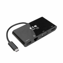 Tripp Lite U444-06N-HV4GUB Adaptador USB 3.1 Gen 1 USB-C, 4K @30Hz - HDMI, VGA, Puerto de Hub USB-A y Gigabit Ethernet, Negro 