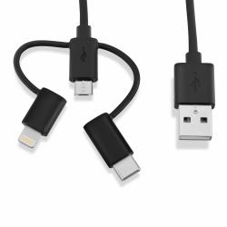 V7 Lightning/Micro-USB/USB-C 3 in 1 Cable - Negro 1m 3.3ft 