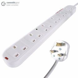 connektgear 2M 6 WAY SURGE PROTECTOR WHITE - UK PLUG / 6 X UK SOCK