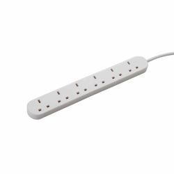 connektgear 3m 6 Way Power Extension Block - UK Plug to 6 x UK Sockets - White